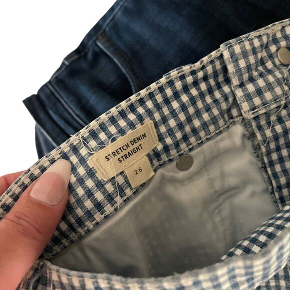Madewell 26 Skirt Stretch Denim Straight Blue White Gingham Short Mini - Picture 3 of 9